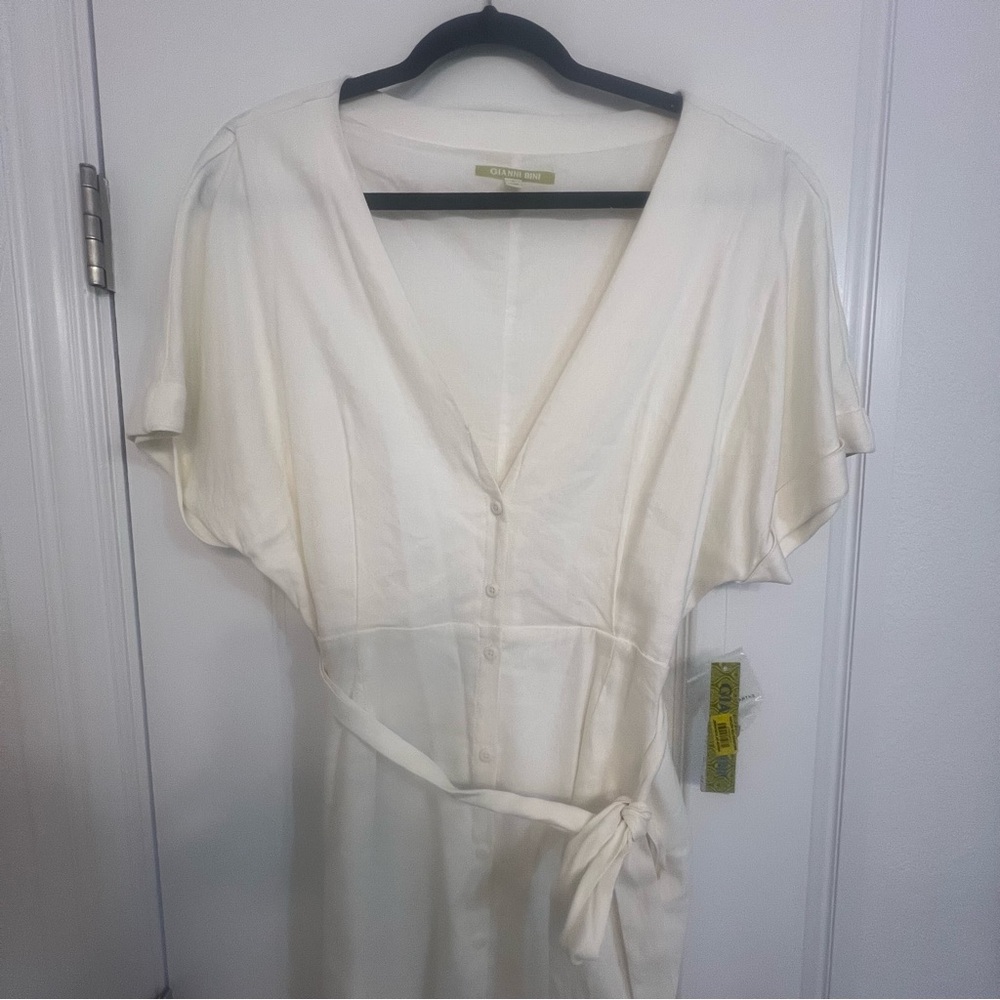 Gianni Bini Cream Button-Front Midi Dress